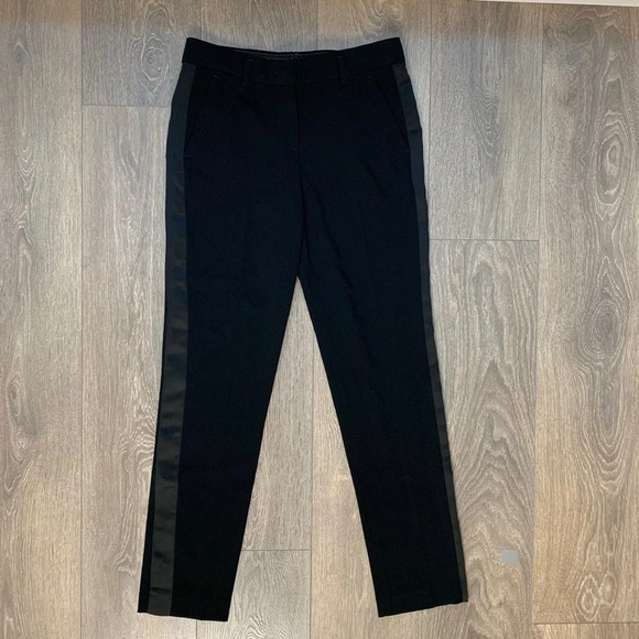 Aritzia Babaton Everett Tuxedo Pant Satin Side Stripe Tapered Straight Leg Black - Picture 3 of 16